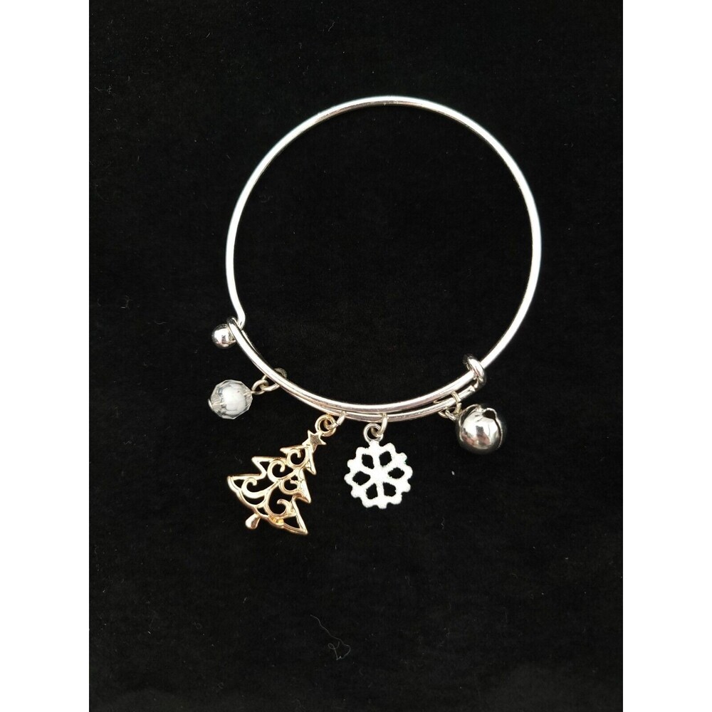 Christmas‎ Holiday Expandable Charm Bracelet Tree Snowflake Bell